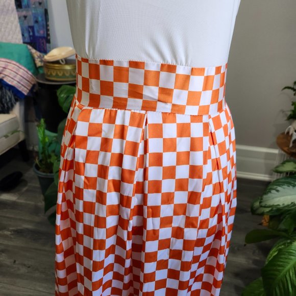Vintage 1990's Orange & White Check Maxi Dress - Picture 4 of 9